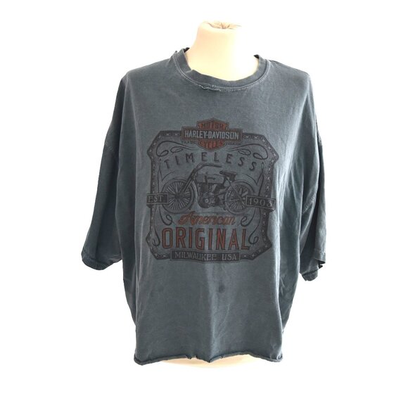 Harley Davidson Distressed CROPPED T-Shirt XXL Biker Graphic Vintage Grunge - Picture 2 of 10